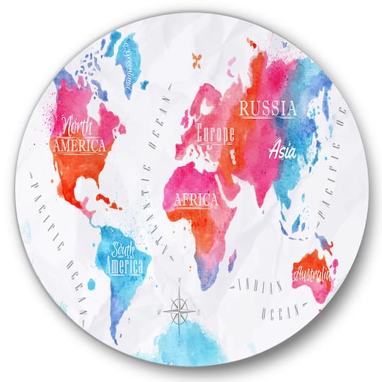 Designart - World Map In and Blue